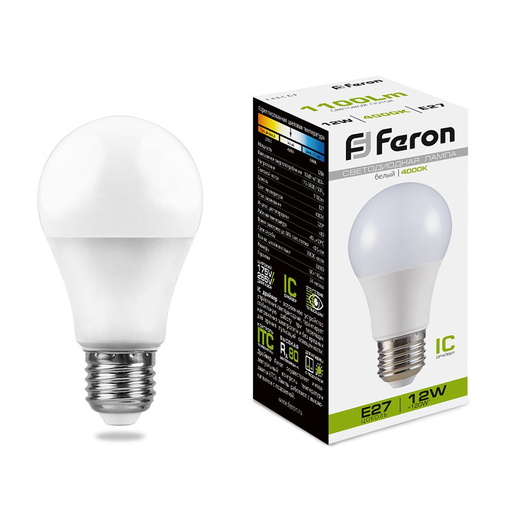 Feron Лампа светодиодная, (12W) 230V E27 4000K  A60, LB-93 - изображение №1