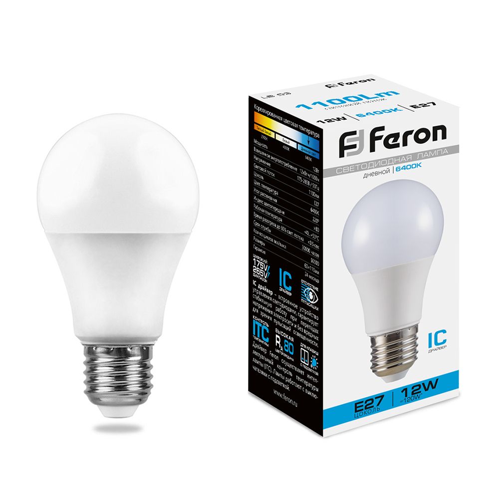 Feron Лампа светодиодная, (12W) 230V E27 6400K  A60, LB-93 - Изображение №1
