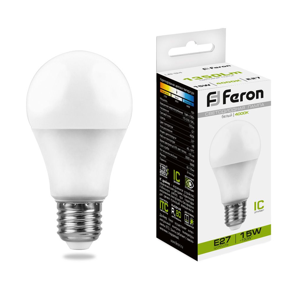 Feron Лампа светодиодная, (15W) 230V E27 4000K A60, LB-94 - Изображение №1