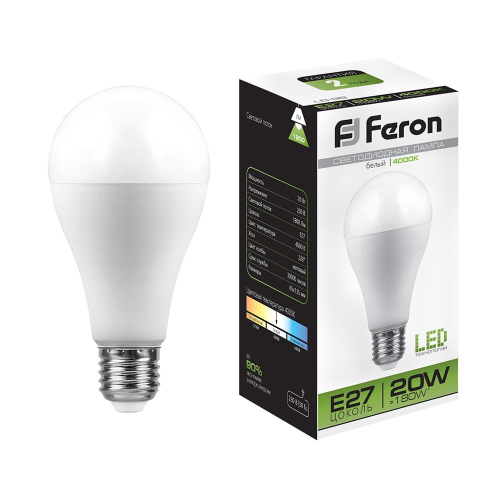 Feron Лампа светодиодная, (20W) 230V E27 4000K A65, LB-98 - изображение №1