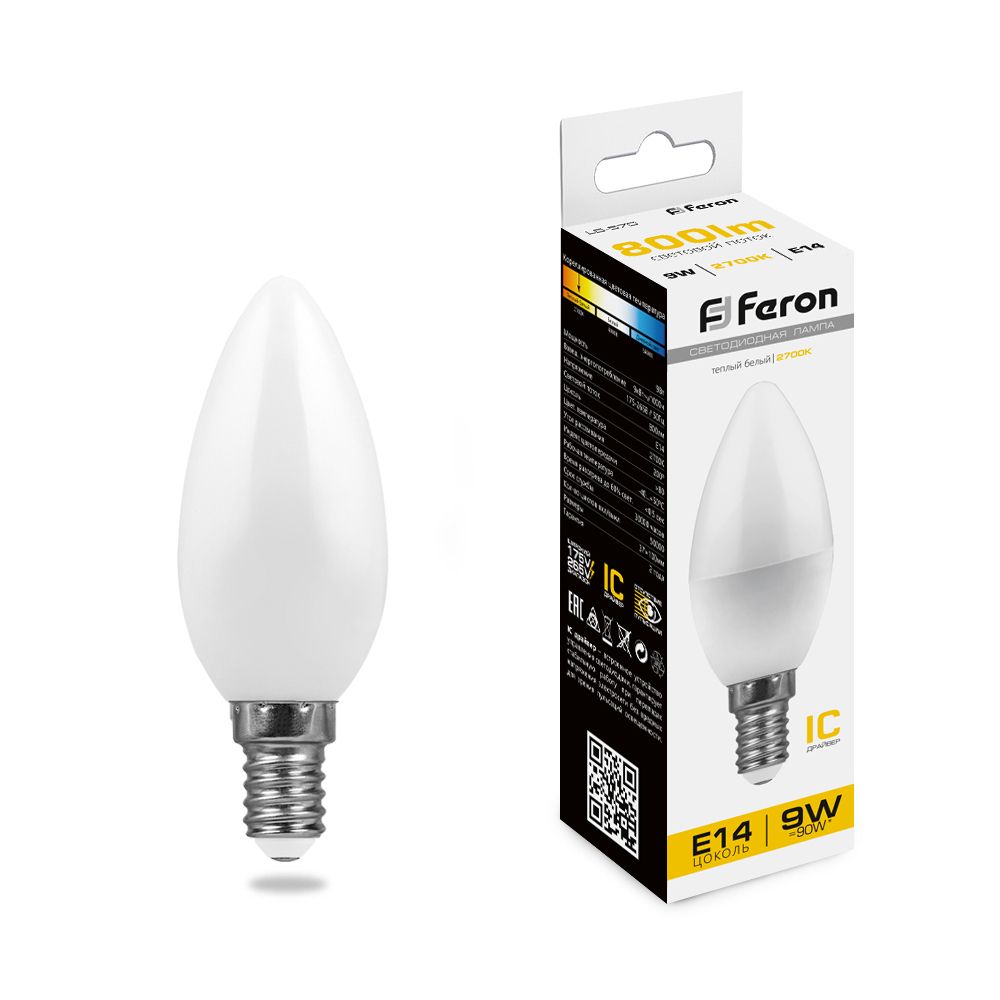 Feron Лампа светодиодная, (9W) 230V E14 2700K C37, LB-570 - изображение №1