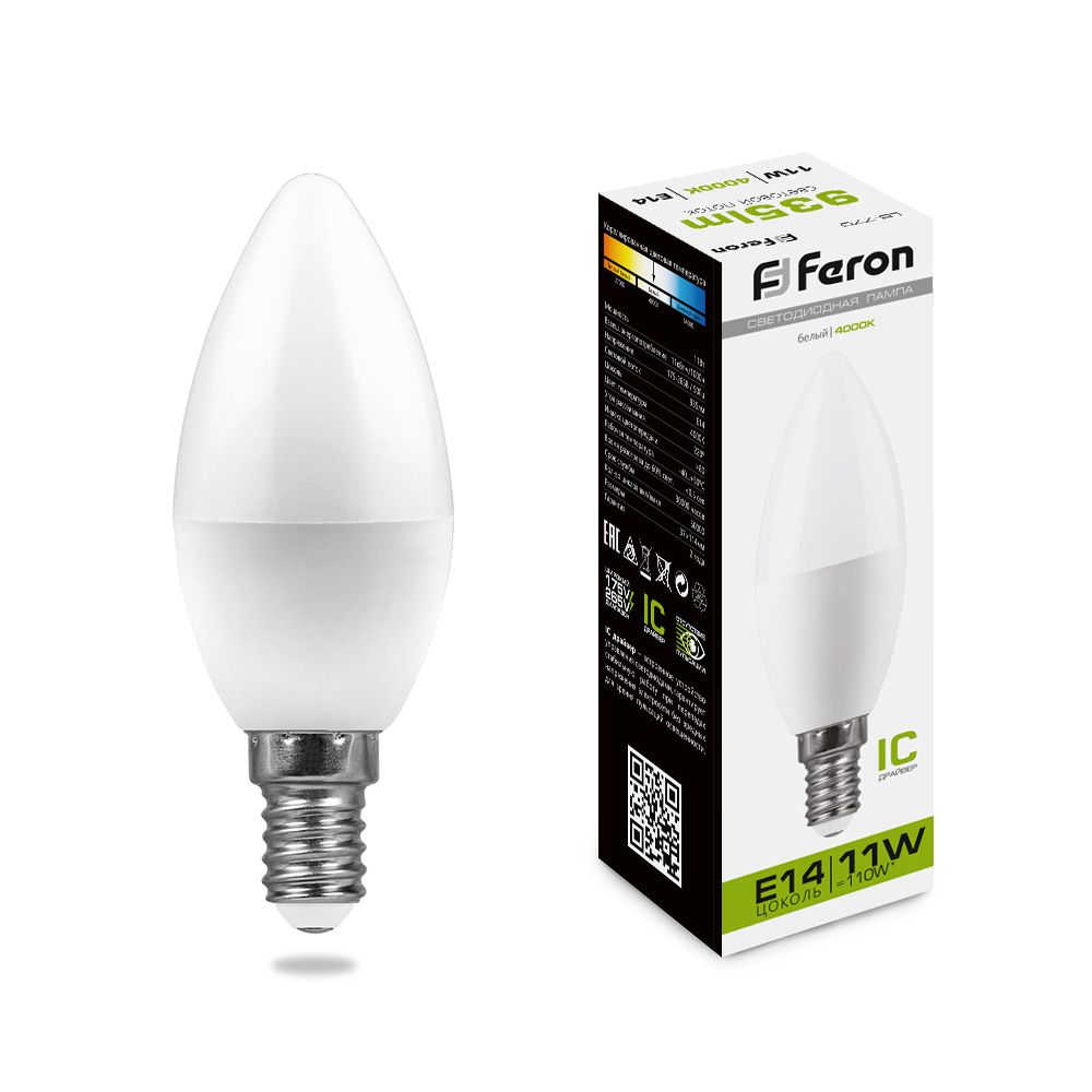 Feron Лампа светодиодная, (11W) 230V E14 4000K С37, LB-770 - изображение №1