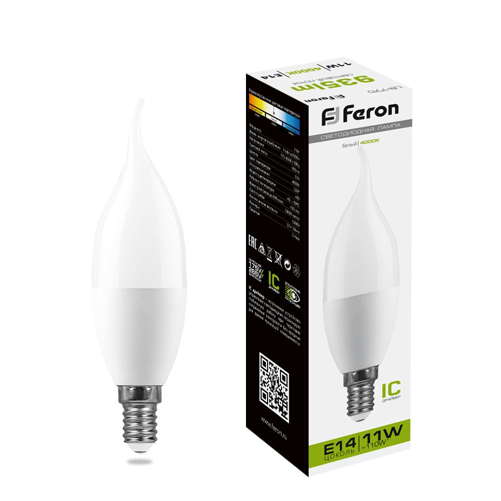 Лампа светодиодная, (11W) 230V E14 4000K на ветру С37T, LB-770 Feron - изображение №1