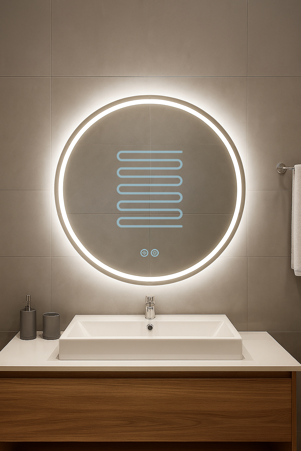 Зеркало  600 круглое Round Plus с LED подсветкой,подогревом и двойным сенсорным выкл.Кайман Glassiko - Изображение №1