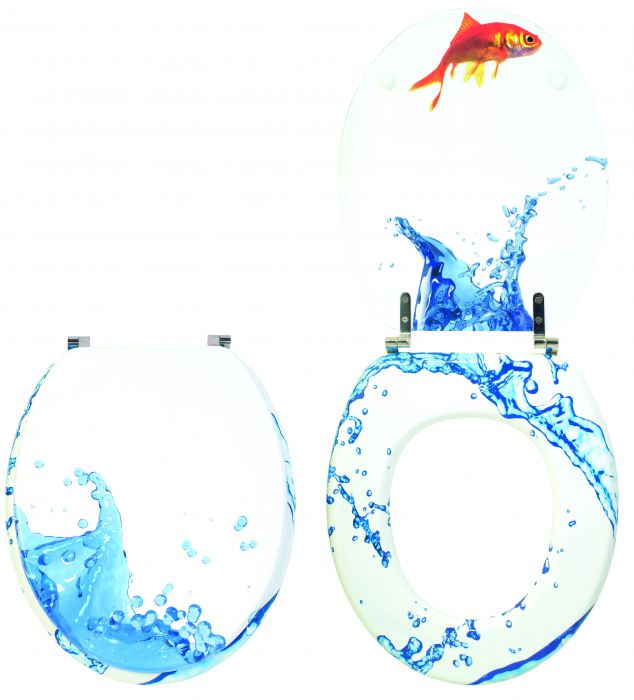 Сиденье для унитаза WIRQUIN "Аквариум", МДФ дизайн, крепления нерж.сталь - Изображение №1