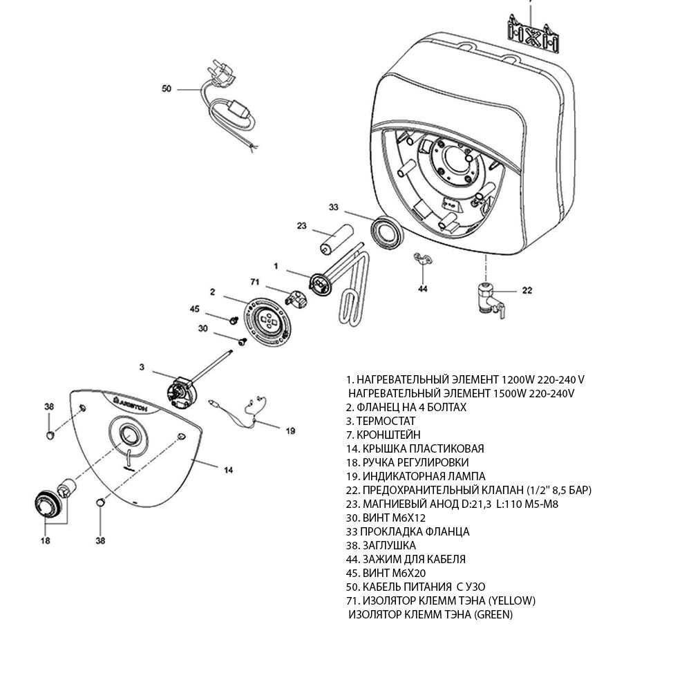 Бойлер   Ariston ABS ANDRIS LUX 10 OR     (надмоечный, 1,2 кВт, ш360*в360*г298 ) - миниатюра №2