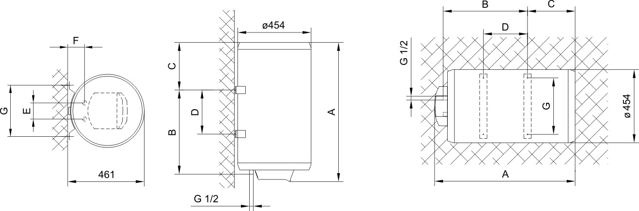 Бойлер   Gorenje  GBFU   50  B6  (2 сухих тэна по 1 кВт, унив.монтаж, в583, ш454, г461) - Изображение №3