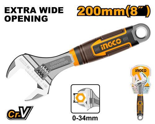Ключ разводной 200 мм (0-30 мм) с двухкомпонентной ручкой INGCO - Изображение №2