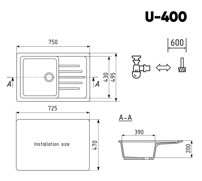 Мойка прямоугольная Ulgran U - 400 - 307 (терракот) 750*500мм - миниатюра №2