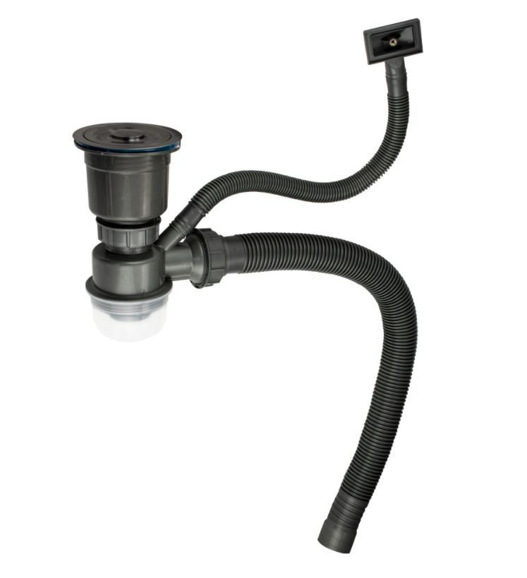 Сифон для мойки большая горловина с переливом, САТИН с отводом под сливной шланг FABIA PROFI - Изображение №1