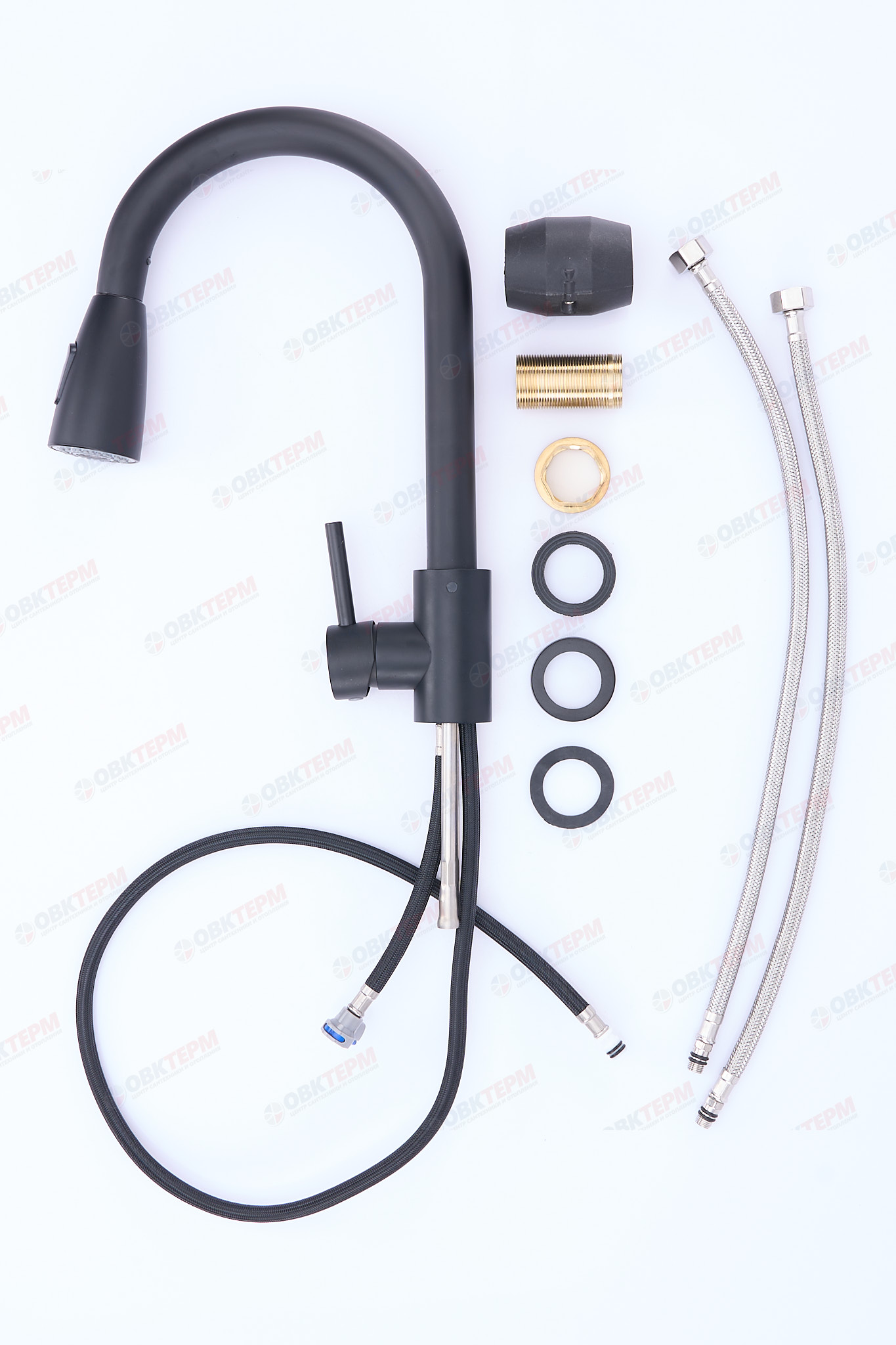 Смеситель д/кухни нерж/сталь CHAMPION NEO-014 BLACK с выдвижной лейкой (Ø35, ГАЙКА) (10 шт/ящ) - миниатюра №3