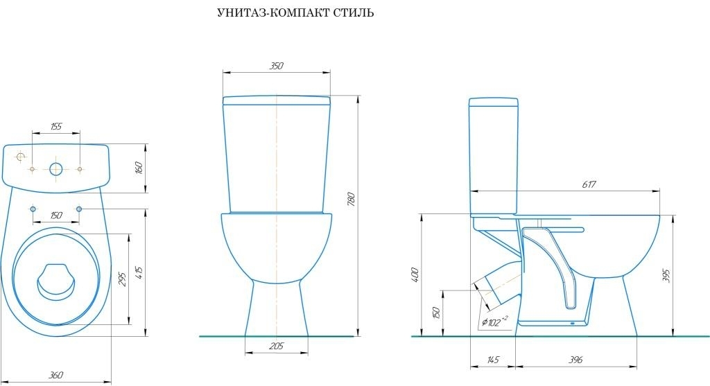 Унитаз-компакт  ROSA  "Стиль"   белый  (косой вып., 2 реж.,SC., ниж. подвод) Ш360*В780*Г617 - Изображение №2