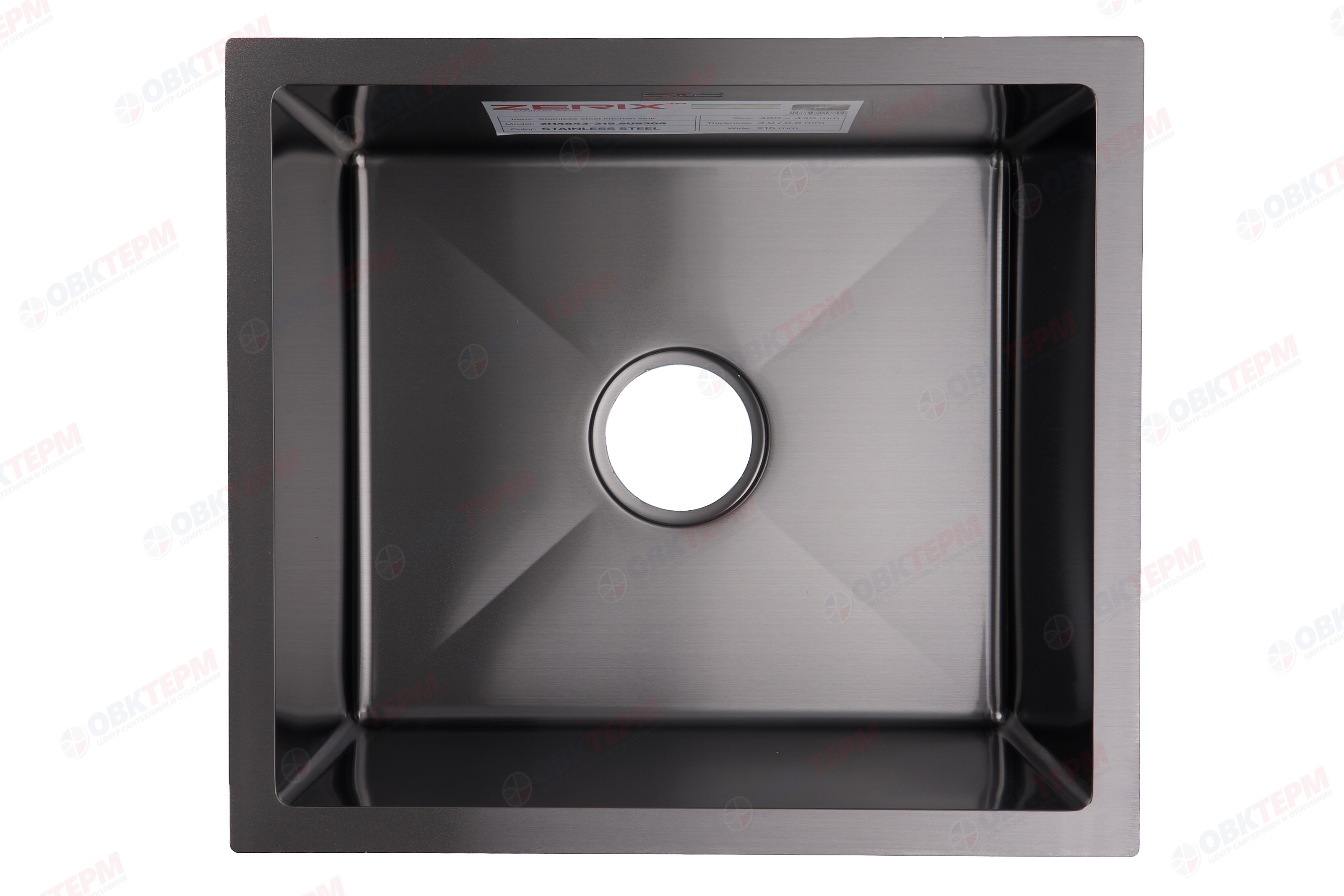 Мойка ZERIX ZH4843-215.SUS304 NANO-BLACK из нерж. стали (3.0/0.8 мм) (с сифоном) - миниатюра №3