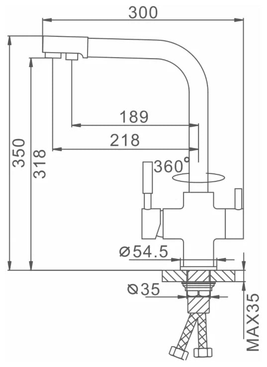 Смеситель д/кухни под ФИЛЬТР FRAP F4352-9 оружейная сталь (Ø35,на гайке) - Изображение №3