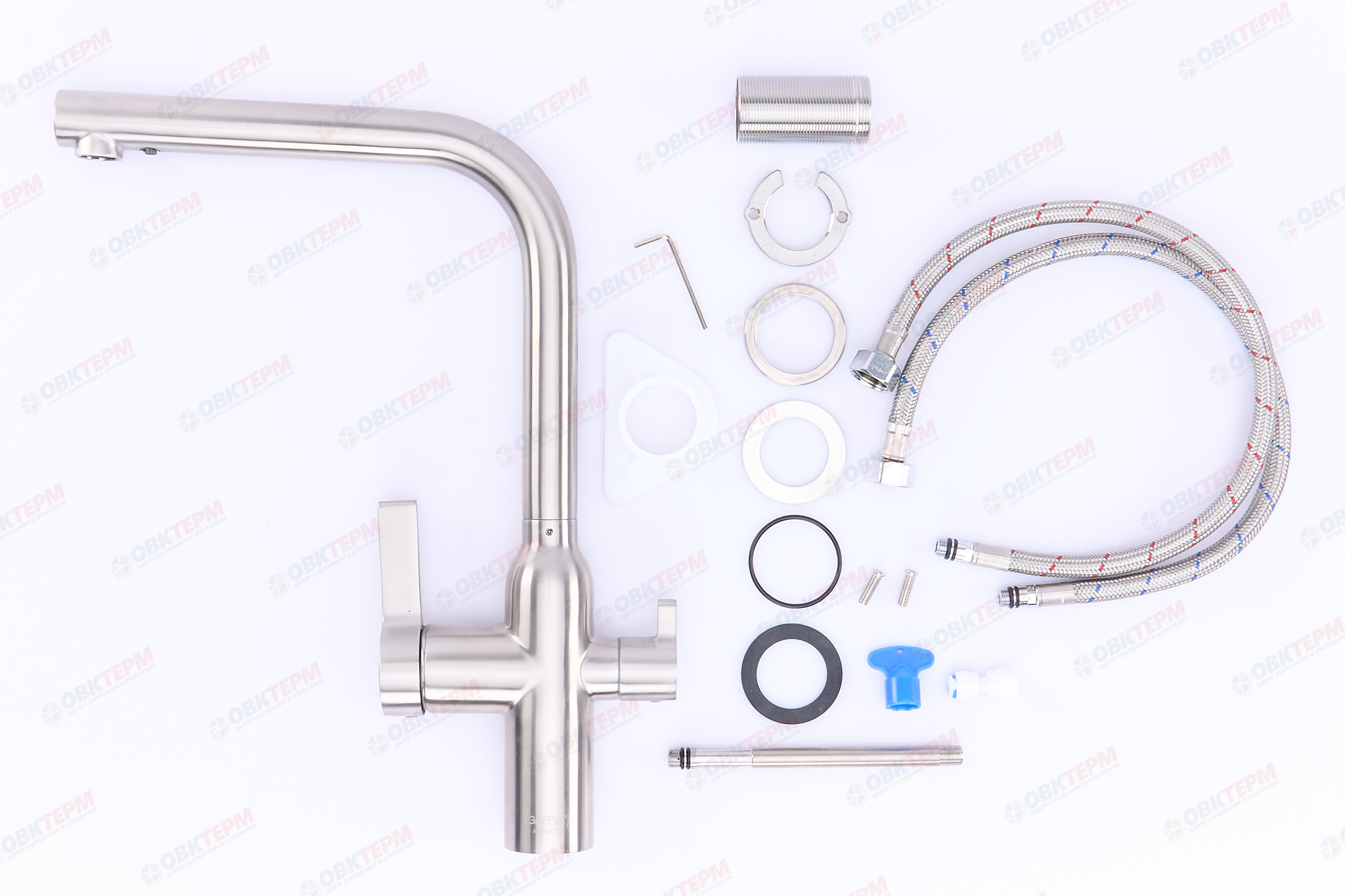 Смеситель д/кухни под ФИЛЬТР GAPPO G4399-4 нерж сталь /сатин  (Ø35, на гайке) - миниатюра №7