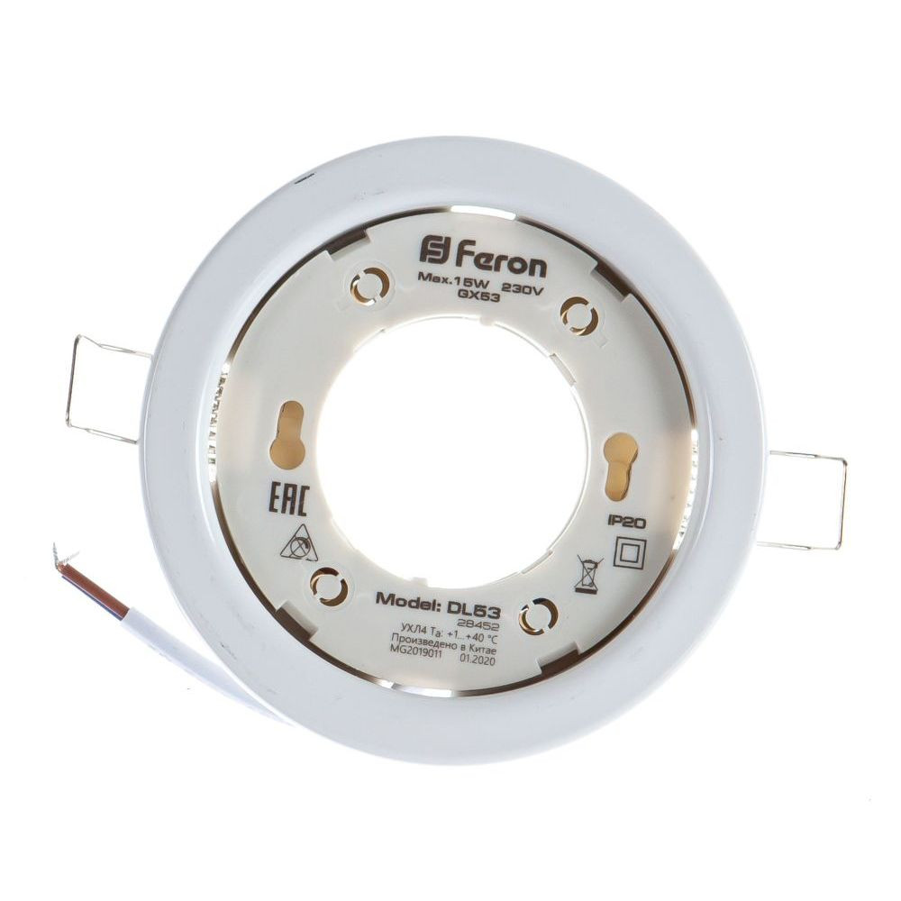 Светильник потолочный встраиваемый, 15W 230V  GX53, белый без лампы, FERON DL53 - Изображение №2