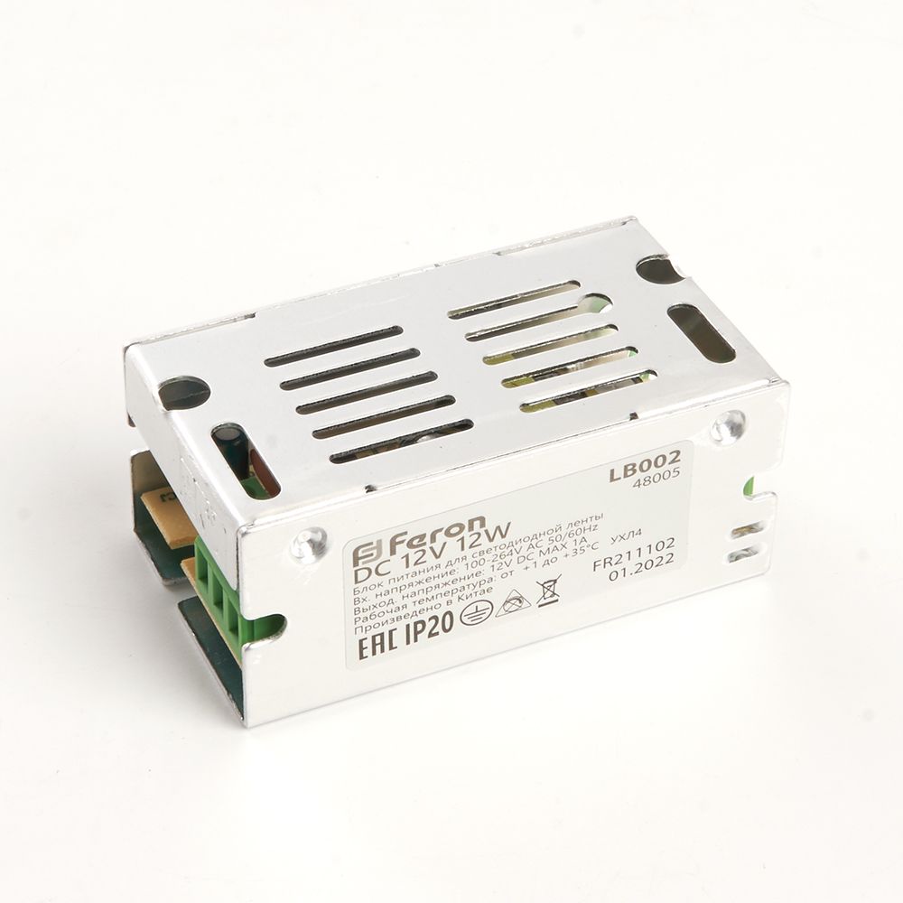 Трансформатор электронный для светодиодной ленты 12W 12V (драйвер), Feron LB002 - Изображение №1