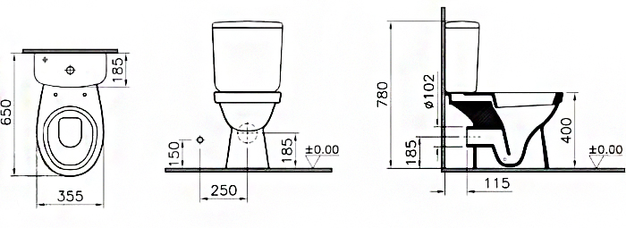 Унитаз-компакт Norm Fit (прямой выпуск,с функцией биде, с сиденьем термопласт и SC) (Ш360хВ780хГ650) - Изображение №4