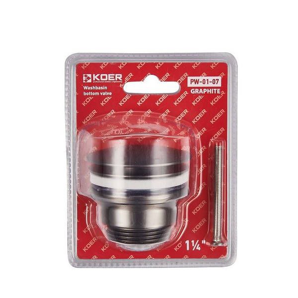 KOER PW-01-07 Донный клапан для умывальника (кнопка) 1 1/4'' (Цвет графит) (20шт/ящ) - Изображение №1