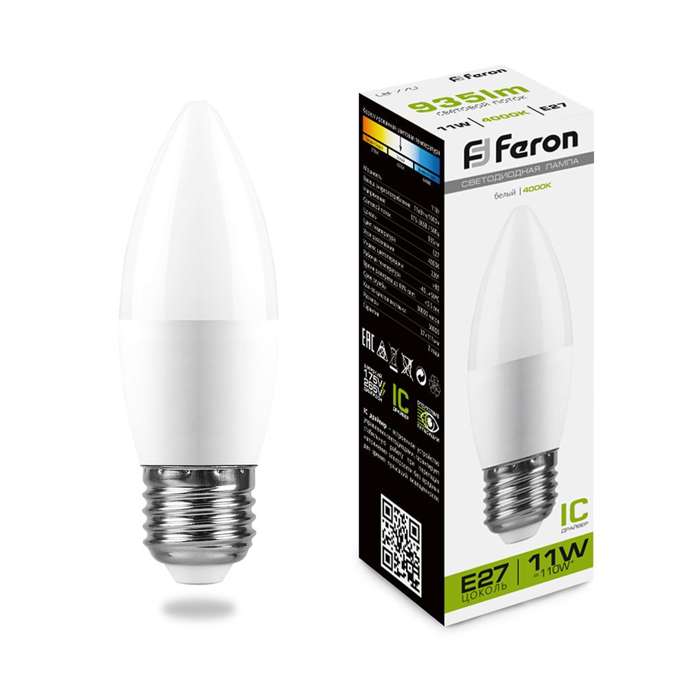 Feron Лампа светодиодная, (11W) 230V E27 4000K С37, LB-770 - Изображение №1