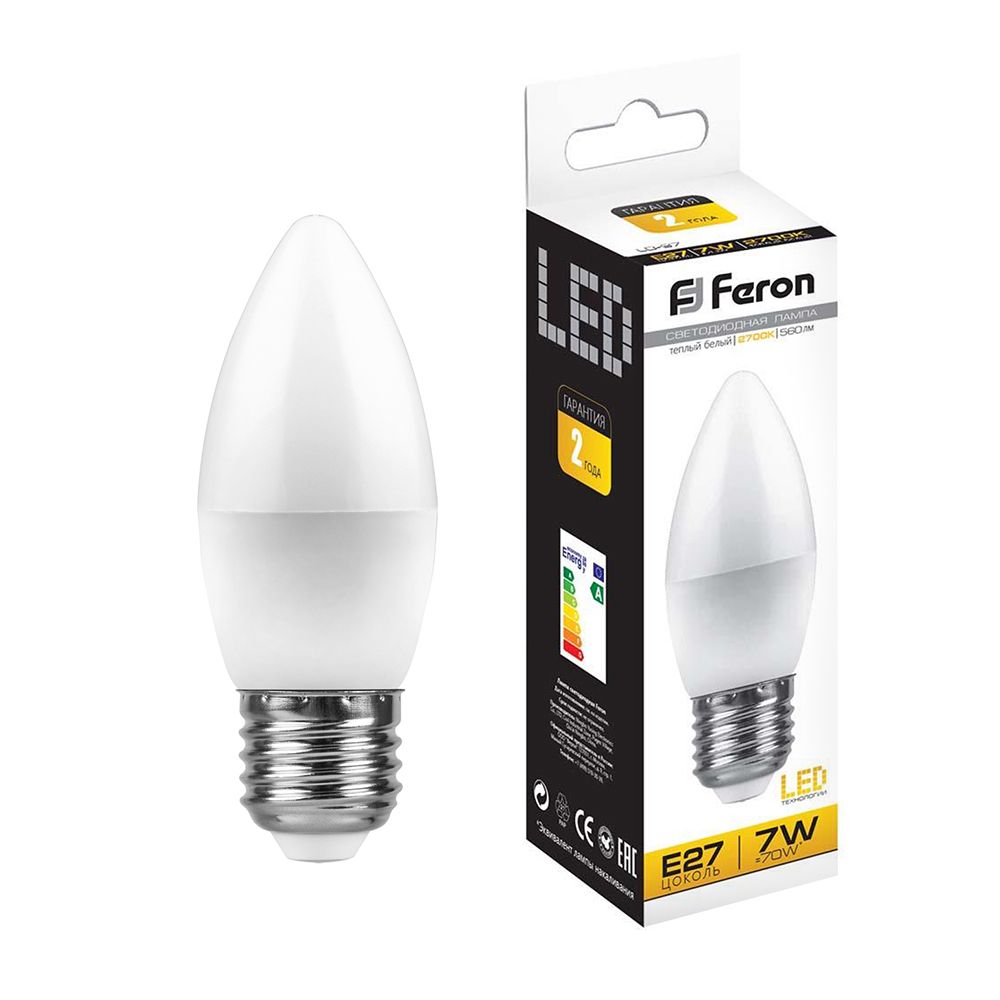 Лампа светодиодная, (7W) 230V E27 2700K C37, LB-97 Feron - изображение №1