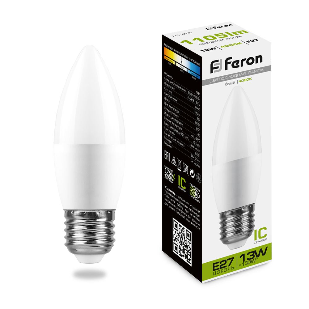 Feron Лампа светодиодная, (13W) 230V E27 4000K С37, LB-970 - Изображение №1