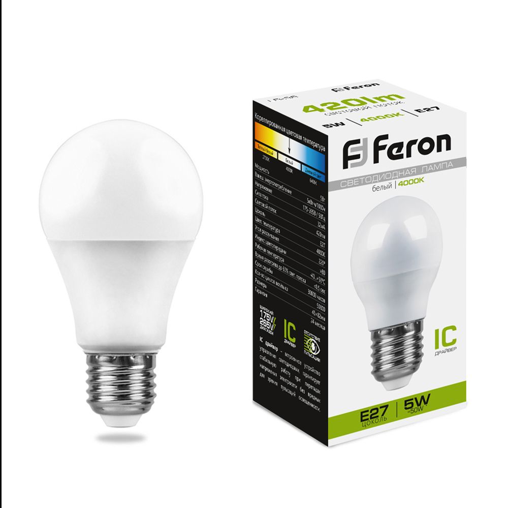 Feron Лампа светодиодная, (5W) 230V E27 4000K G45, LB-38 - изображение №1