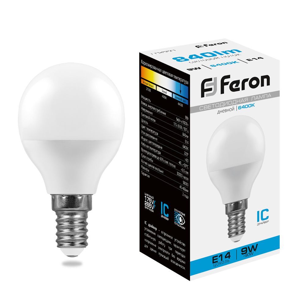 Feron Лампа светодиодная,  (9W) 230V E14 6400K G45, LB-550 - изображение №1