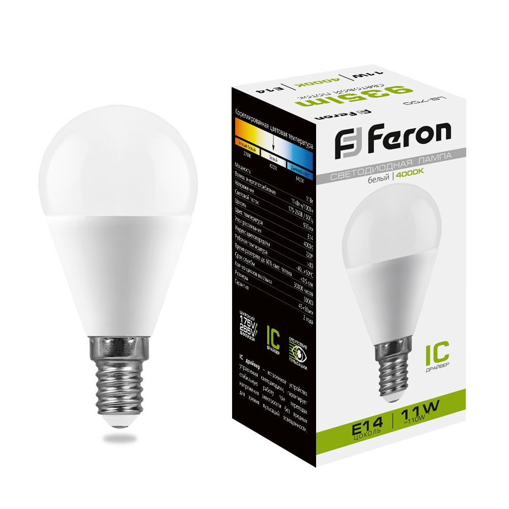 Feron Лампа светодиодная,  (11W) 230V E14 4000K G45, LB-750 - Изображение №1