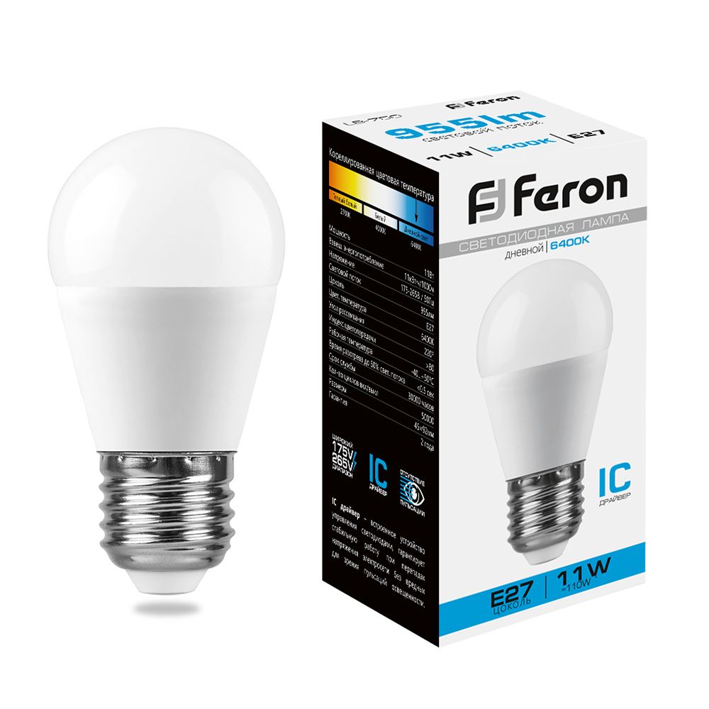 Feron Лампа светодиодная,  (11W) 230V E27 6400K G45, LB-750 - изображение №1