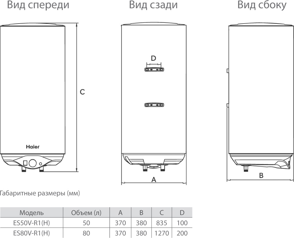Бойлер Haier ES   80V -R1(Н) SLiM  (вертикальный, тэн 2 кВт, 7 лет гарантии,в1270,ш370,г380) - миниатюра №4