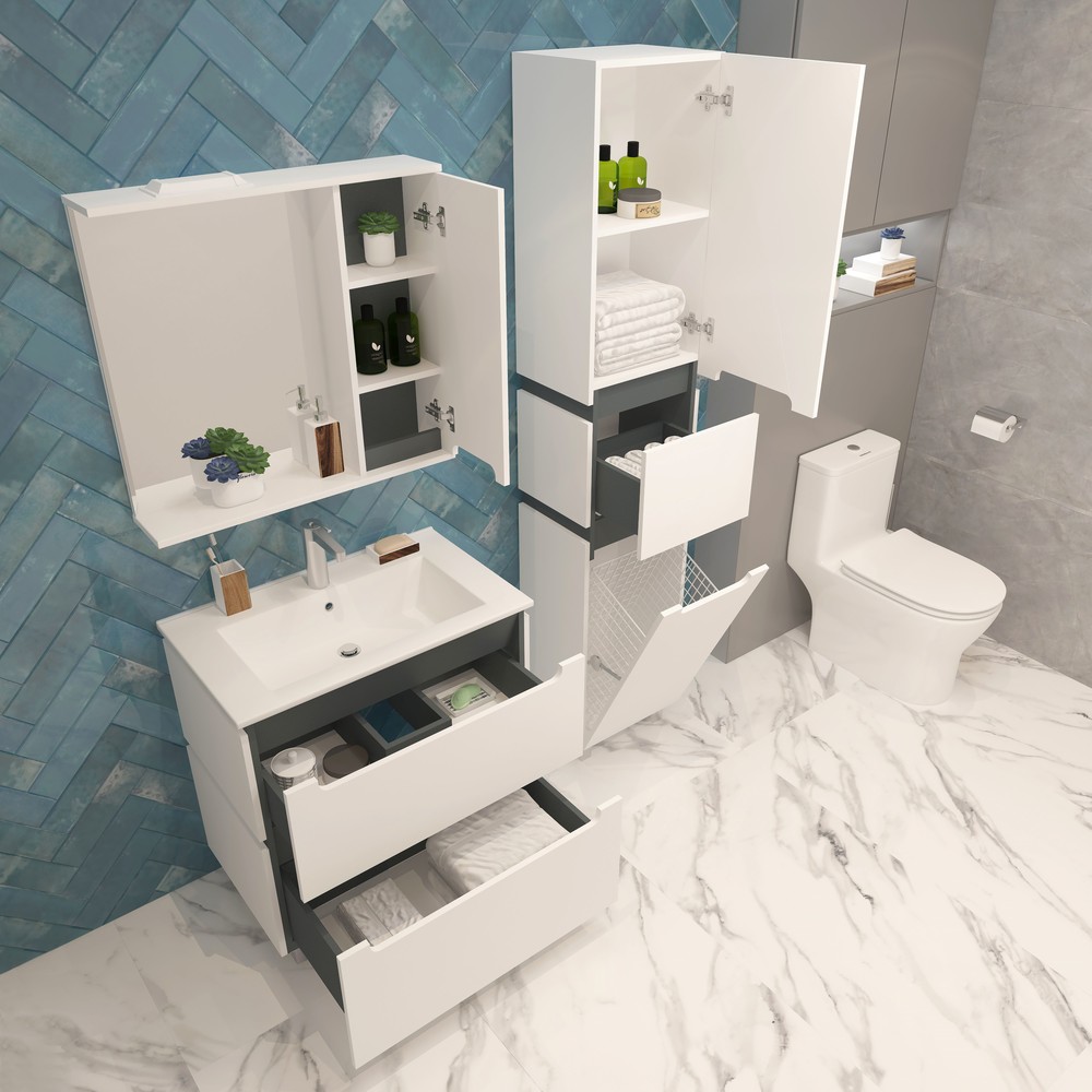 Шкаф-пенал напольный 40 "Vesta " №4 EvaGold белый/графит - миниатюра №10