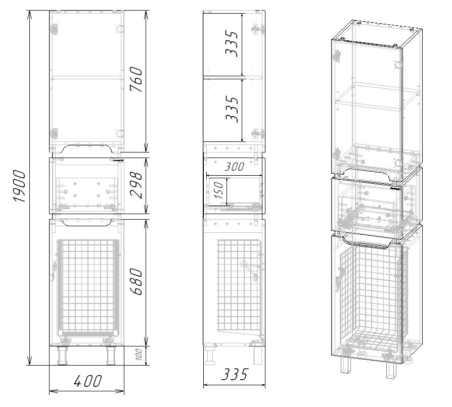 Шкаф-пенал напольный 40 "Vesta " №4 EvaGold белый/графит - миниатюра №13