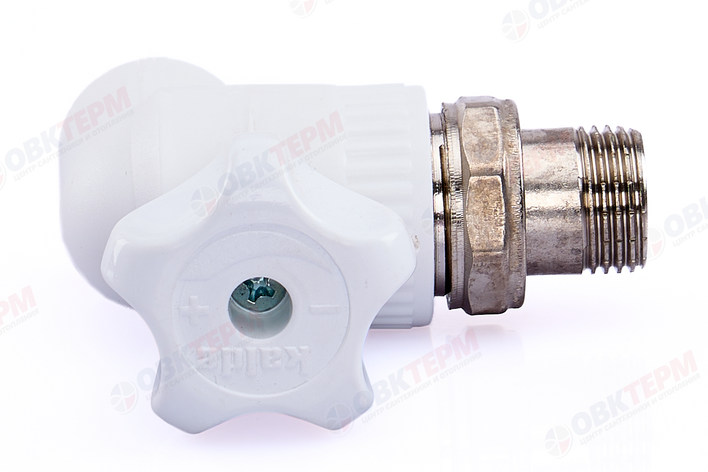 Кран шаровый радиаторный угловой 20х1/2" НР (латунный  шар) (белый) (60) (KALDE) - миниатюра №6