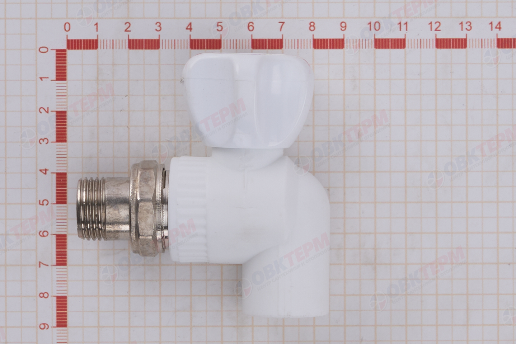 Кран шаровый радиаторный угловой 20х1/2" НР (латунный  шар) (белый) (60) (KALDE) - миниатюра №7