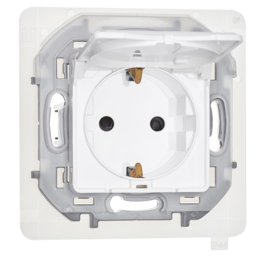 Розетка 1-м механизм с/з 16А IP20 250В 2P+Е защ.шторки с крышкой Белый IEK Inspiria (Legrand) - Изображение №1