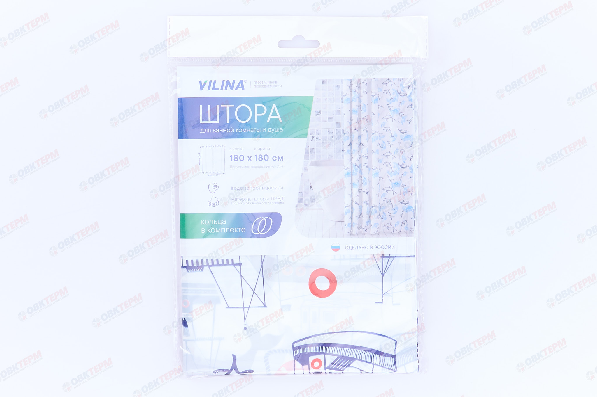 Штора для ванной из полиэтилена (Гавань белая) VILINA 180x180 (40 шт/ящ) - Изображение №2