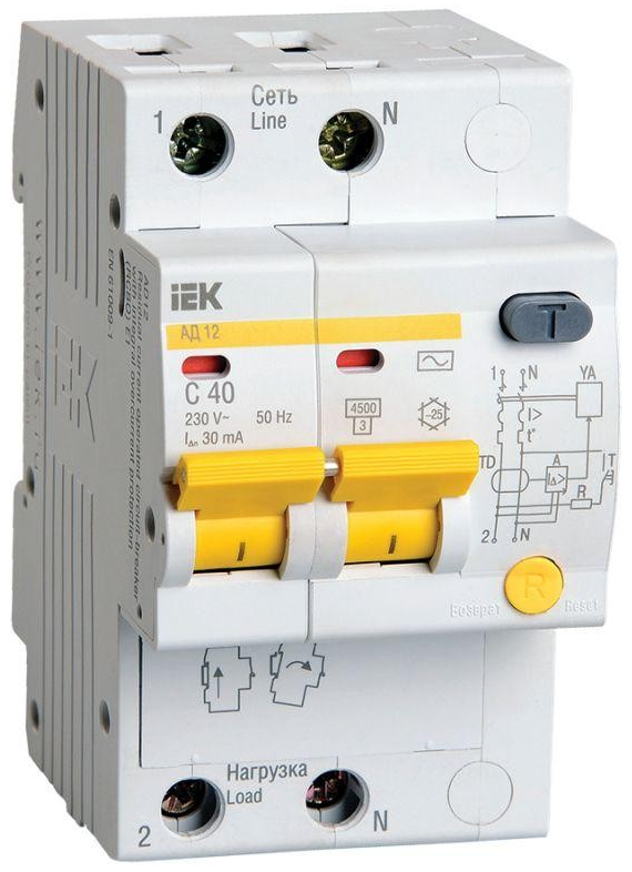 Выключатель автоматический дифференциального тока IEK 2п C 40А 30мА тип AC 4.5кА АД-12 - Изображение №1