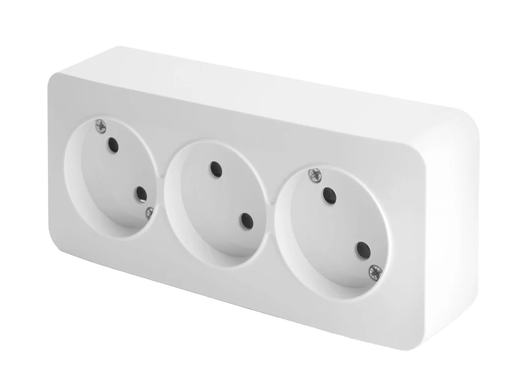 Розетка 3-местная б/з открытой установки, 250В, 10А, IP20, серия София, белый, MST10-13-01 - Изображение №1