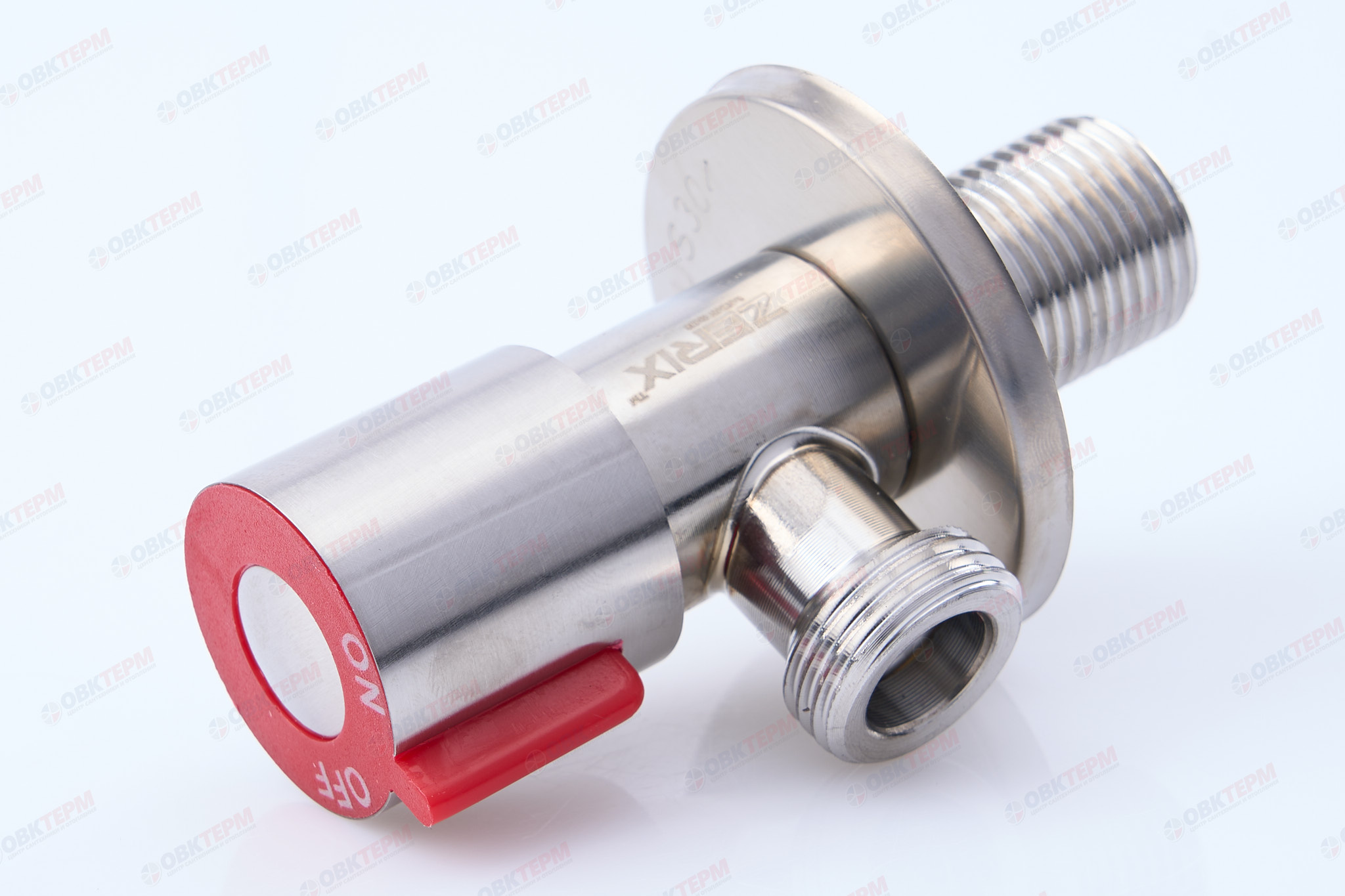 ZERIX/MIXXUS/CHAMPION VAL-02 Кран для подкл. сантехприб. НЕРЖ (красный) 1/2"*1/2" (100 шт/ящ) - Изображение №1