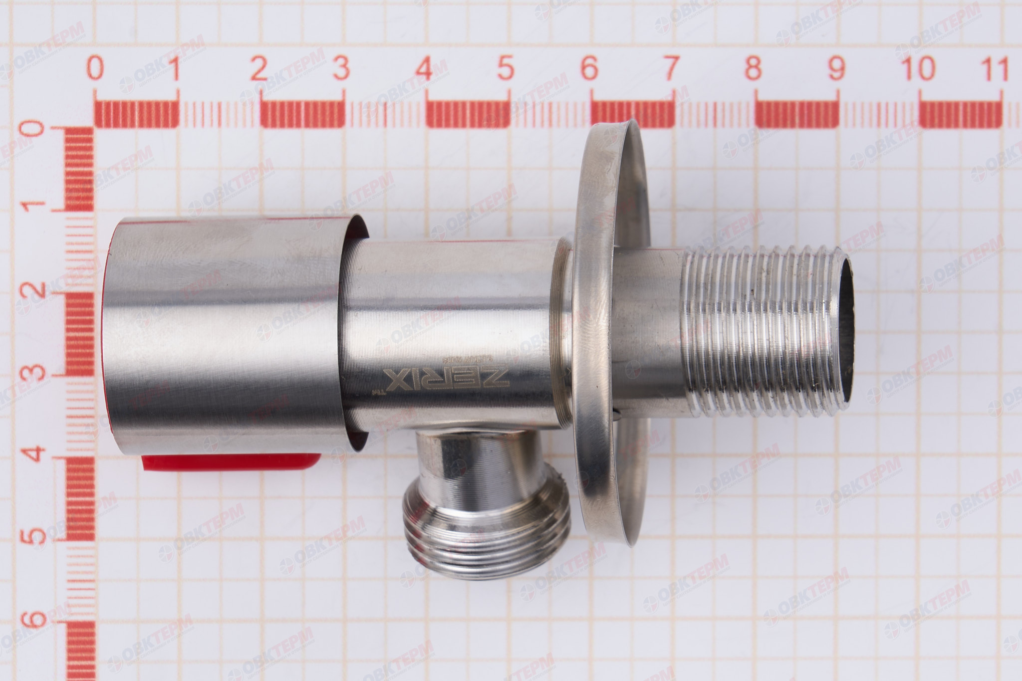 ZERIX/MIXXUS/CHAMPION VAL-02 Кран для подкл. сантехприб. НЕРЖ (красный) 1/2"*1/2" (100 шт/ящ) - миниатюра №6