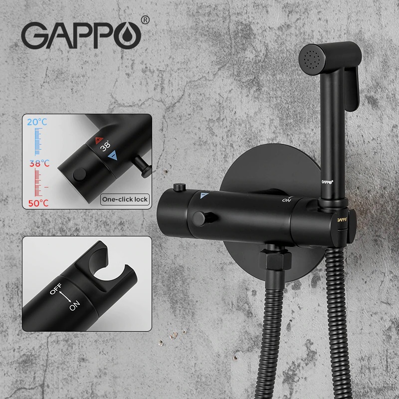 Смеситель с гигиеническим душем GAPPO G7290-6 латунь /черный /термостат - миниатюра №2