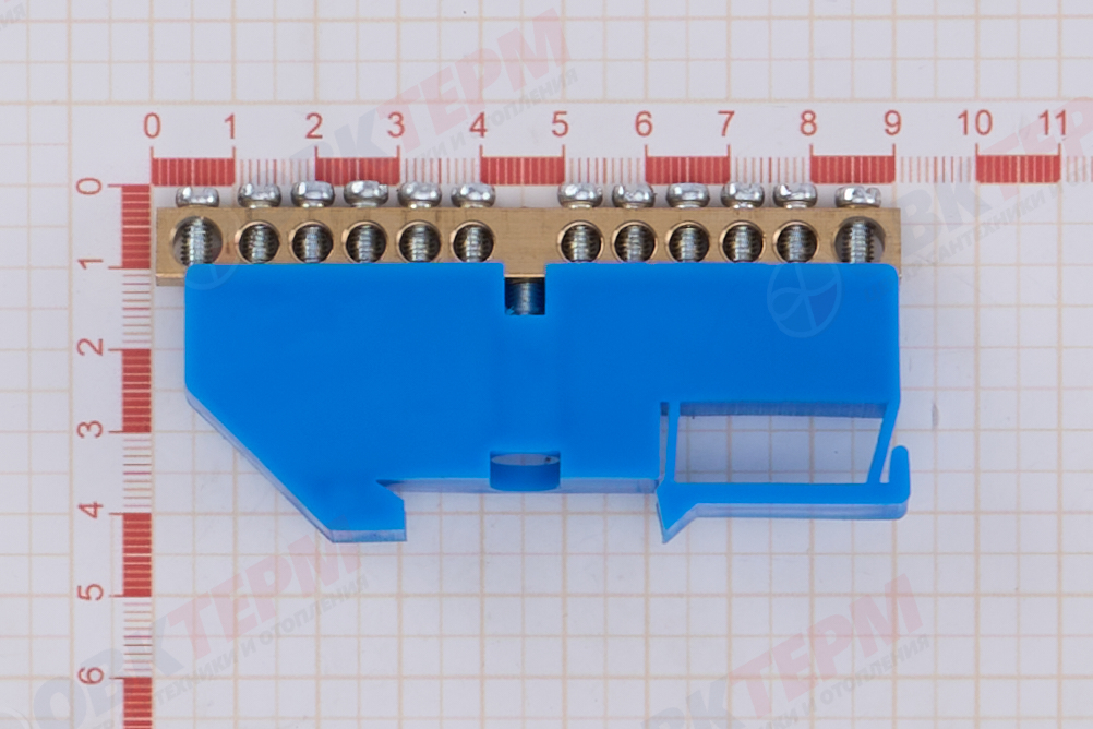 Шина нулевая латунная универсальная 6х9мм 12 отв. "Высокий" на Din-рейку EKF (sn0-63-12-d) - Изображение №5