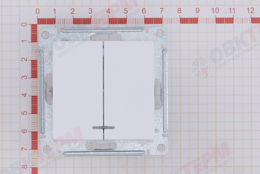Выключатель 2-клавишный механизм с подсветкой сх.5 10АХ Белый AtlasDesign Systeme Electric - миниатюра №7