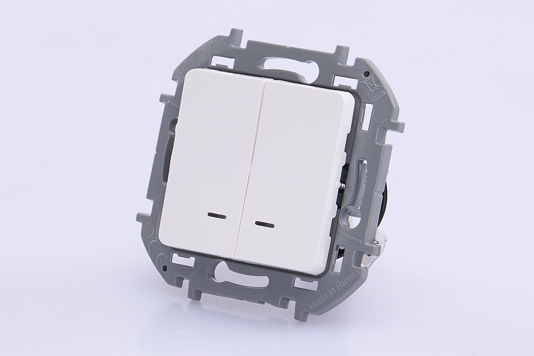 Выключатель 2-клавишный механизм с подсветкой Белый 10АХ 10А IP20 IEK Inspiria (Legrand) - Изображение №2