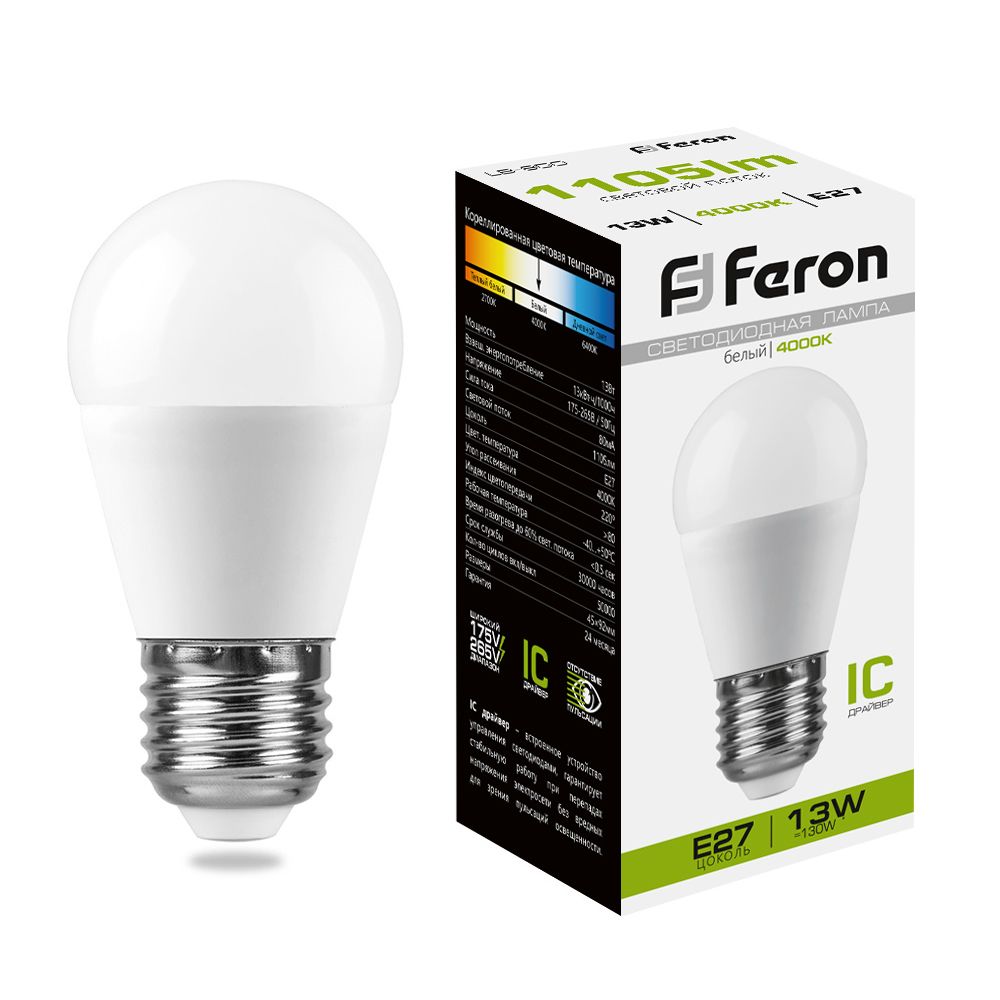 Feron Лампа светодиодная,  (13W) 230V E27 4000K G45, LB-950 - Изображение №1