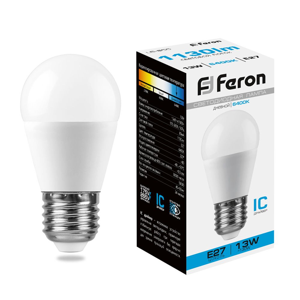 Feron Лампа светодиодная,  (13W) 230V E27 6400K G45, LB-950 - изображение №1