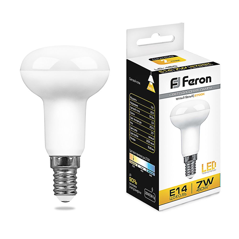 Feron Лампа светодиодная, (7W) 230V E14 2700K R50, LB-450 - изображение №1