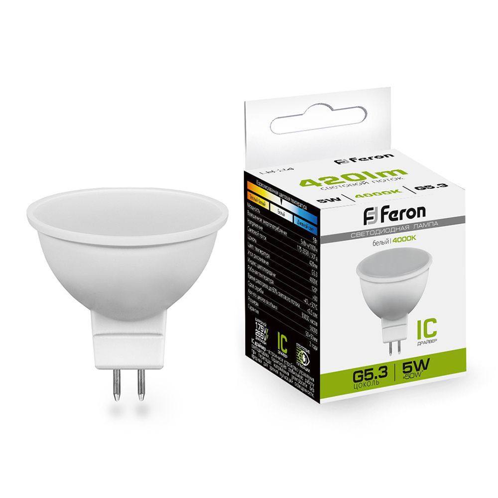 Feron Лампа светодиодная, (5W) 230V G5.3 4000K MR16, LB-24 - Изображение №1