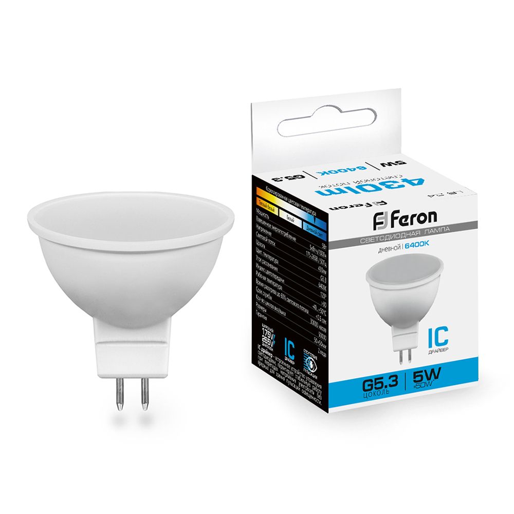 Лампа светодиодная, (5W) 230V G5.3 6400K MR16, LB-24 Feron - изображение №1